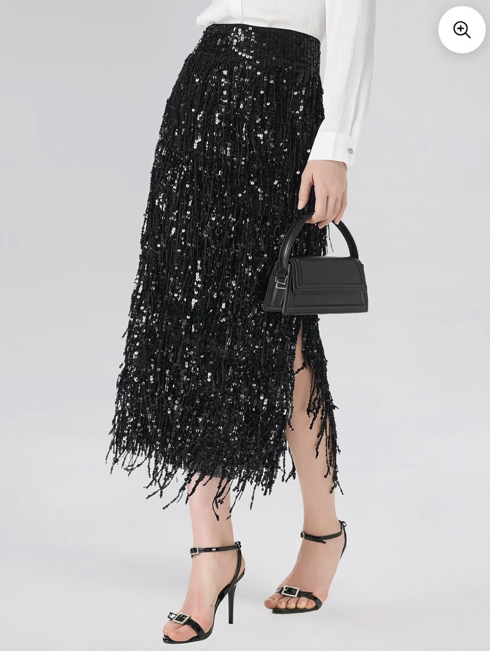 Rich Radi Q's Black Sequin Fringe Tassle Maxi Skirt Cocktail Party Size XL